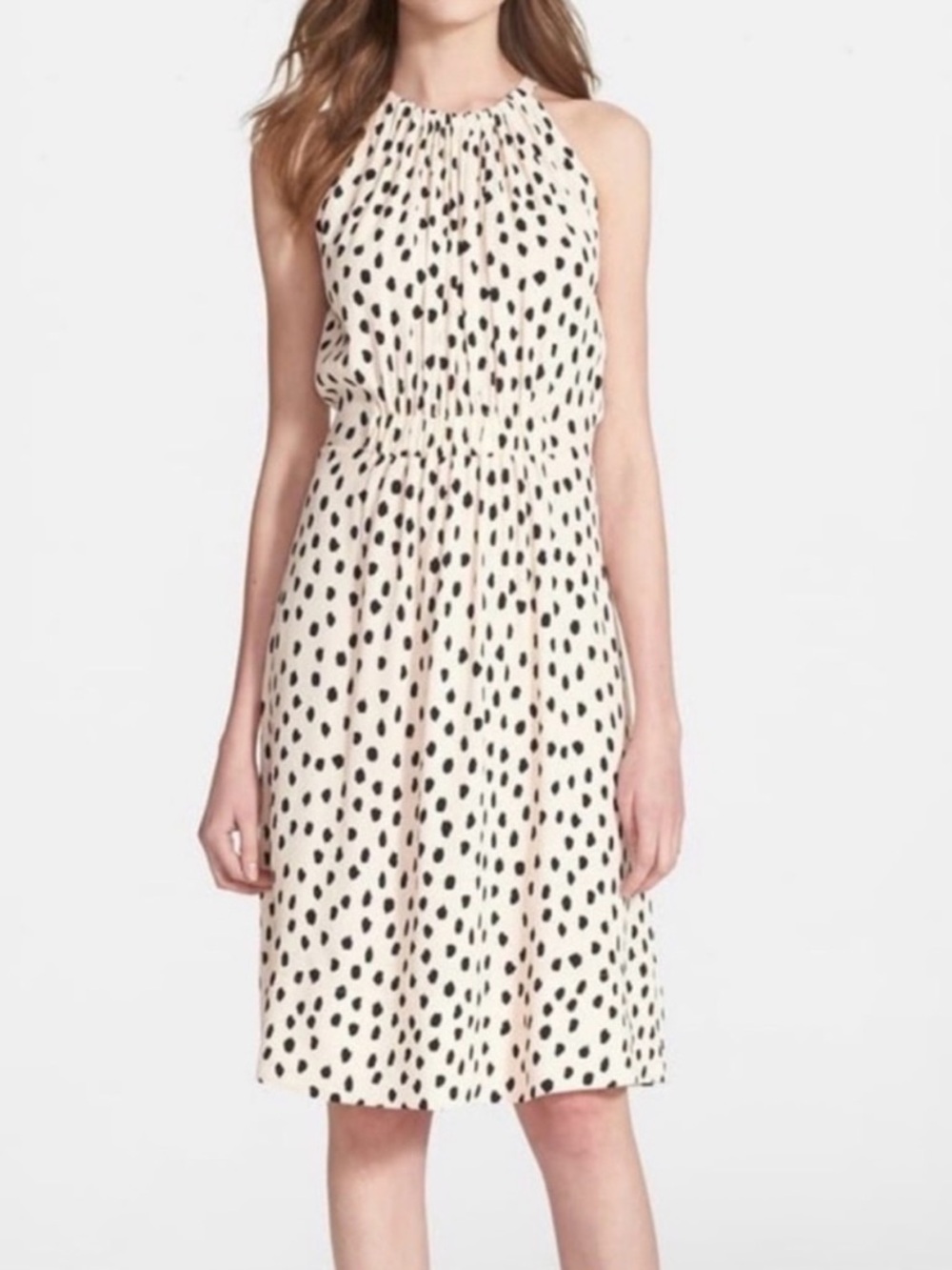 NWT KATE SPADE LEOPARD BLACK DOT SHELL HALTER TIE MIDI DRESS SIZE 0